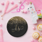 金ゴールドグリッターグラムモノグラム名 ペーパープレート (パーティー)