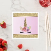 金ゴールドグリッターグラムユニコーンピンクバースデーパーティー スタンダードカクテルナプキン (インサイチュ)