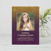 金ゴールドグリッターグラムヴィンテージフォト誕生日 招待状 (スタンド正面)