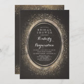 金ゴールドグリッターグラム |エレガントヴィンテージブライダルシャワー 招待状 (正面/裏面)