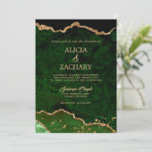 金ゴールドグリッターグリーンアゲ結婚ート 招待状 (スタンド正面)