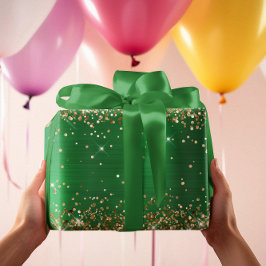 金ゴールドグリッターグリーングラデーションフォイルホリデイ ラッピングペーパーシート