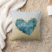 金ゴールドグリッターグリーンティール（緑がかった色）アクアブルーアースハート クッション (ブランケット)