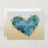 金ゴールドグリッターグリーンティール（緑がかった色）アクアブルーアースハート ポストカード (正面/裏面)