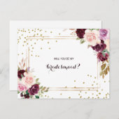 金ゴールドグリッターグリーンブルゴーニュフローラブリーズメイド インビテーションポストカード (正面/裏面)