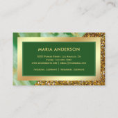 金ゴールドグリッターグリーンマーブルヘアサロン化粧アーティスト 名刺 (裏面)