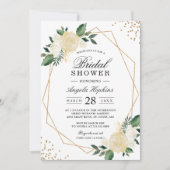 金ゴールドグリッターグリーンリーフローラブライダルシャワーブランチ 招待状 (正面)