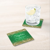 金ゴールドグリッターグリーン40歳の誕生日 スクエアペーパーコースター (インサイチュ)