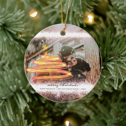 金ゴールドグリッターグロークリスマスツリースターフォト セラミックオーナメント (ツリー)