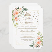 金ゴールドグリッターコーラルフローラミクリンスキンセアニラ 招待状 (正面/裏面)