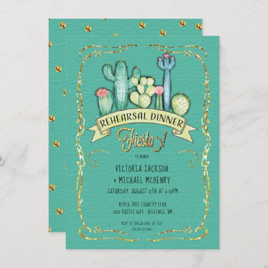 金ゴールドグリッターサクタスフィエスタリハーサルディナー 招待状 (正面/裏面)