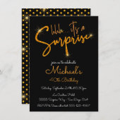 金ゴールドグリッターサプライズ誕生日パーティー 招待状 (正面/裏面)