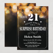 金ゴールドグリッターサプライズ21歳の誕生日招待状 招待状 (正面/裏面)