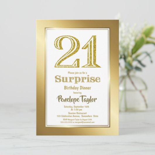 金ゴールドグリッターサプライズ21stバースデーディナーパーティー 招待状 (スタンド正面)