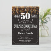 金ゴールドグリッターサプライズ50番目の誕生日招待状 招待状 (スタンド正面)