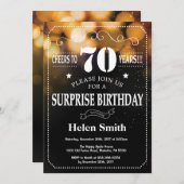 金ゴールドグリッターサプライズ70番目の誕生日招待状 招待状 (正面/裏面)