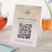 金ゴールドグリッターサロンビジネスQRコードとロゴ 台座サイン (インサイチュ)