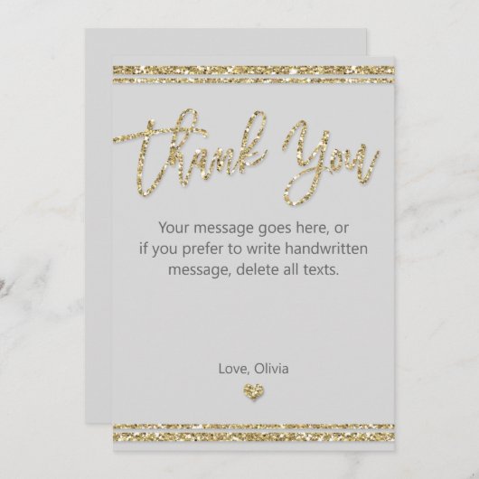 金ゴールドグリッターサンキューカード 招待状 (正面/裏面)