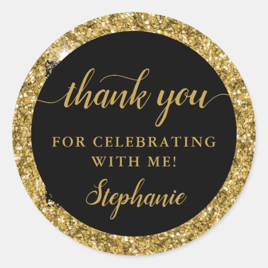 金ゴールドグリッターサンキューバースデーパーティーの好意 ラウンドシール (正面)