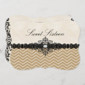 金ゴールドグリッターシェブロン&ダマスクスウィート16招待状 招待状 (正面/裏面)