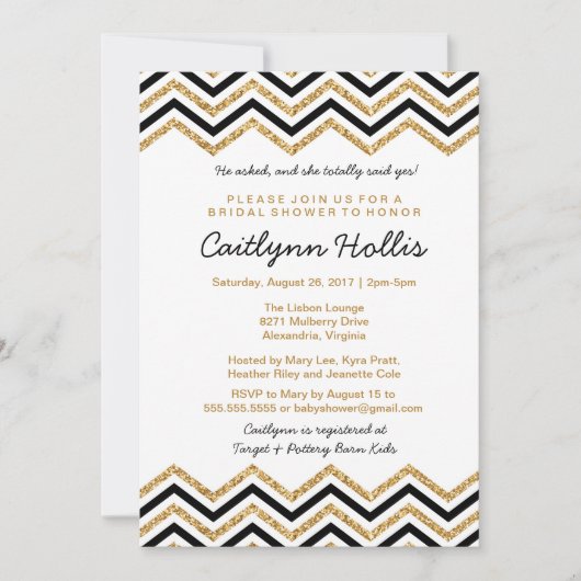 金ゴールドグリッターシェブロン | ベビー、ブライダル又は誕生日 招待状 (正面)