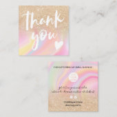 金ゴールドグリッターシックな虹大理石パステ感謝していル君 スクエア名刺 (正面/裏面)