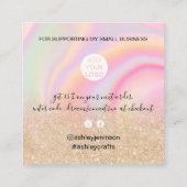 金ゴールドグリッターシックな虹大理石パステ感謝していル君 スクエア名刺 (裏面)