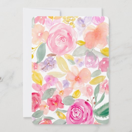 金ゴールドグリッターシックフローラ水カラーブライダルシャワー 招待状 (裏面)