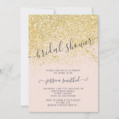 金ゴールドグリッターシック赤面ピンクブライダルシャワー 招待状 (正面)