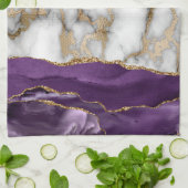 金ゴールドグリッターシャイニーホワイトマーブルバイオレット キッチンタオル (折り畳み)