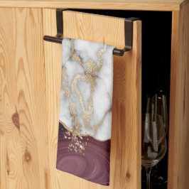 金ゴールドグリッターシャイニーホワイトマーブルブルゴーニュ キッチンタオル