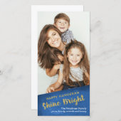 金ゴールドグリッターシャインブライトハッピーハヌッカ シーズンカード (正面/裏面)