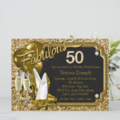 金ゴールドグリッターシューズファブラス50バースデーパーティー 招待状 (スタンド正面)
