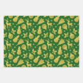 金ゴールドグリッターシルエットスノーフレーク雪だるま鹿 ラッピングペーパーシート (正面2)