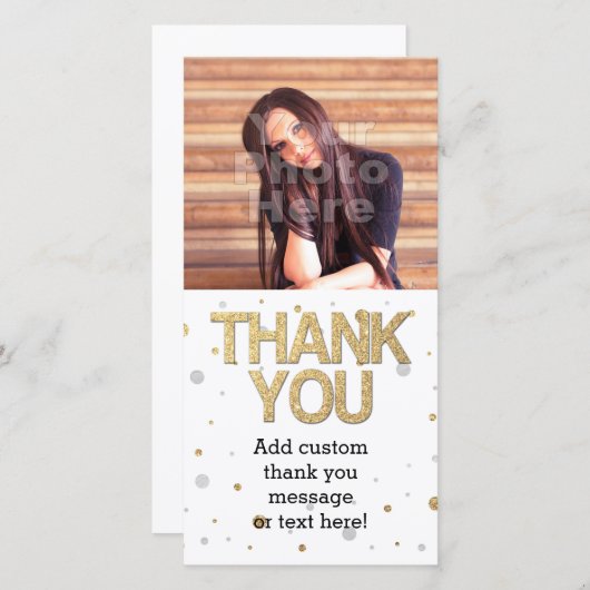 金ゴールドグリッターシルバーフォイルプリント紙吹雪ありがとう サンキューカード (正面/裏面)