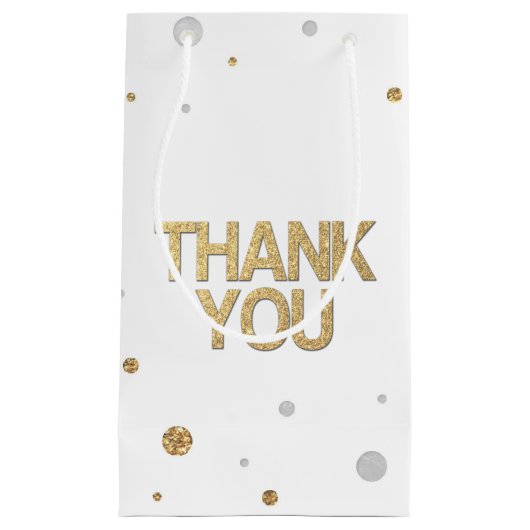 金ゴールドグリッターシルバーフォイルプリント紙吹雪ありがとう スモールペーパーバッグ (正面)