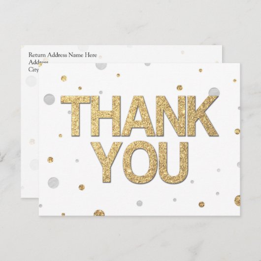 金ゴールドグリッターシルバーフォイルプリント紙吹雪ありがとう ポストカード (正面/裏面)