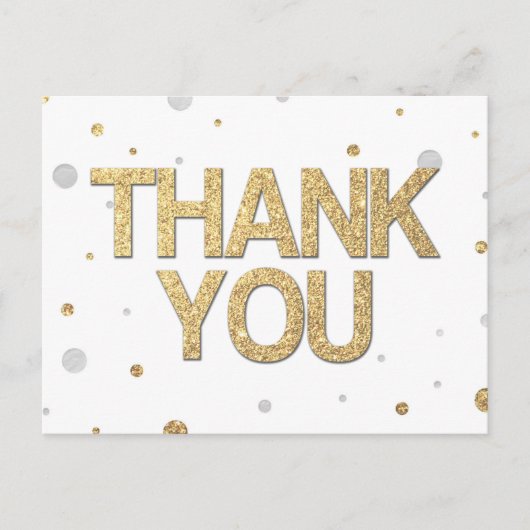 金ゴールドグリッターシルバーフォイルプリント紙吹雪ありがとう ポストカード (正面)