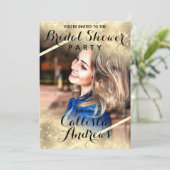 金ゴールドグリッターシークインズコーナーフォトブライダルシャワー 招待状 (スタンド正面)