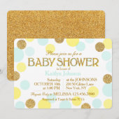 金ゴールドグリッターシーフームイエロードットベビーシャワー 招待状 (正面/裏面)