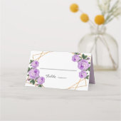 金ゴールドグリッタージオパープル結婚フローラのカップル折り プレイスカード (正面)