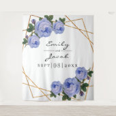 金ゴールドグリッタージオブルーフローラ写真の背景の記号 タペストリー (正面)