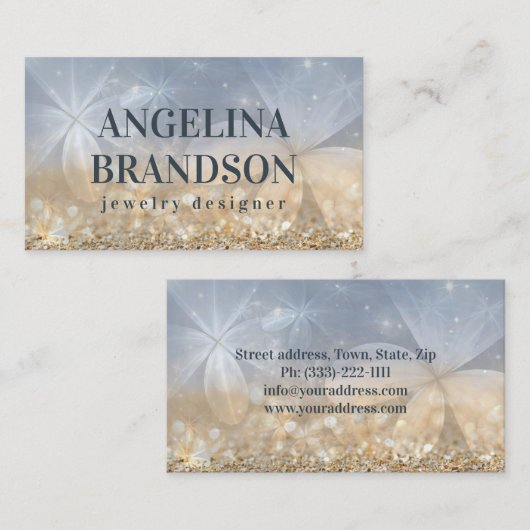 金ゴールドグリッタージュエリーデザイナー神秘的フラワーカード 名刺 (正面/裏面)