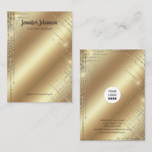 金ゴールドグリッタージュエリーホルダーイヤリングモダン 名刺 (正面/裏面)