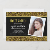 金ゴールドグリッタースイート16フォト誕生日招待状 招待状 (正面)