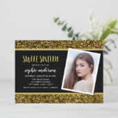 金ゴールドグリッタースイート16フォト誕生日招待状 招待状 (スタンド正面)