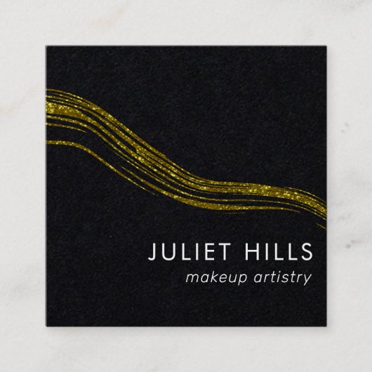 金ゴールドグリッタースウィッシュ&ブラックスクエアビジネスカード スクエア名刺 (正面)