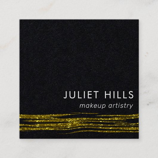 金ゴールドグリッタースウィッシュ&ブラックスクエアビジネスカード スクエア名刺 (正面)