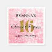 金ゴールドグリッタースウィート16ナパーソナライズされたプキン スタンダードカクテルナプキン (正面)