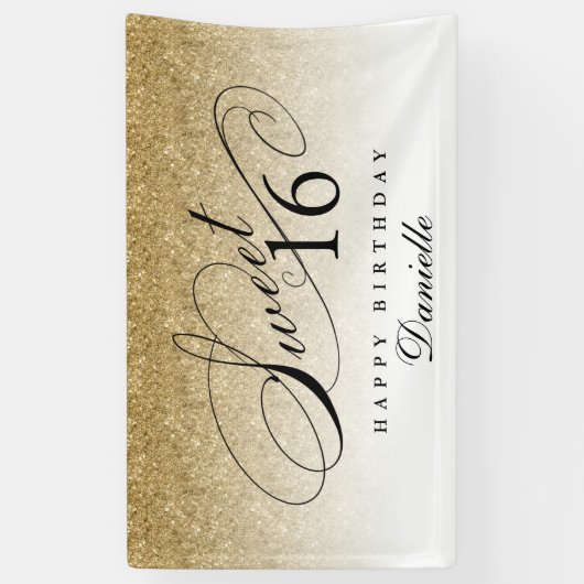金ゴールドグリッタースウィート16パーソナライズされた誕生日 横断幕 (縦)